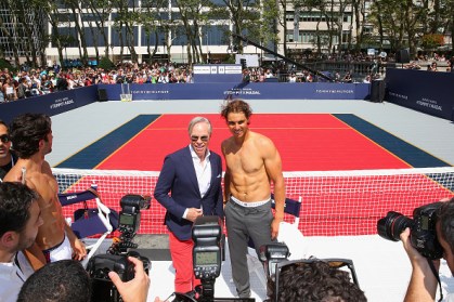 NEW YORK, NY - AUGUST 25: Tommy Hilfiger and Rafael Nadal attend the Tommy Hilfiger and Rafael Nadal Global Brand Ambassadorship Launch at Bryant Park on August 25, 2015 in New York City. (Photo by Mike Stobe/Getty Images for Tommy Hilfiger)